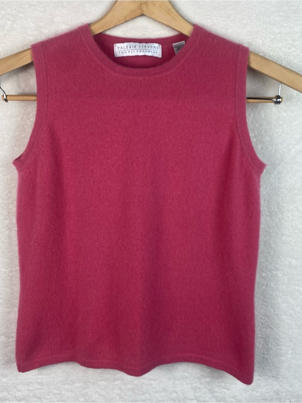 VTG 90s Valerie Stevens 2-Ply Cashmere Sleeveless Sweater Barbie Pink Size M